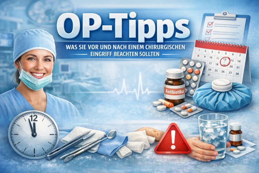 Grafik mit OP-Tipps für Zahn-OP: Hinweise vor und nach dem chirurgischen Eingriff